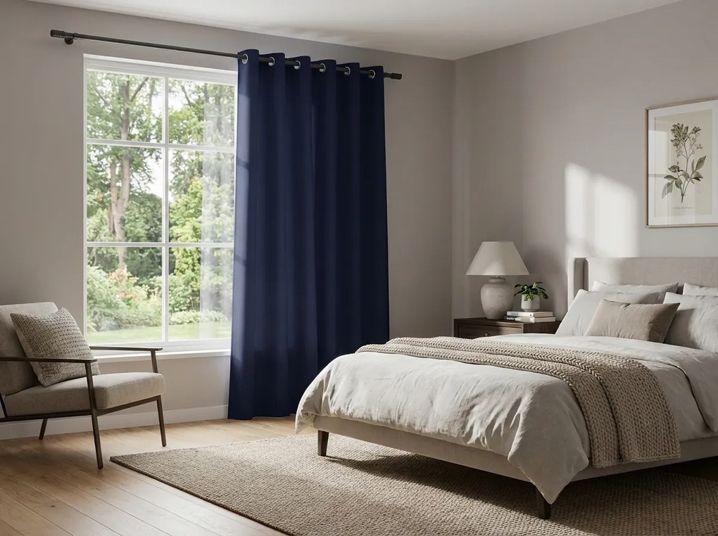 Függöny OXFORD LIGHT 140x250 cm, sötétkék Felfüggesztés: Fém gyűrűk