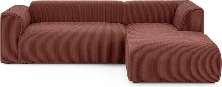 Terrakotta színű kordbársony sarokkanapé (jobb oldali-heverő résszel) Merid – Ropez