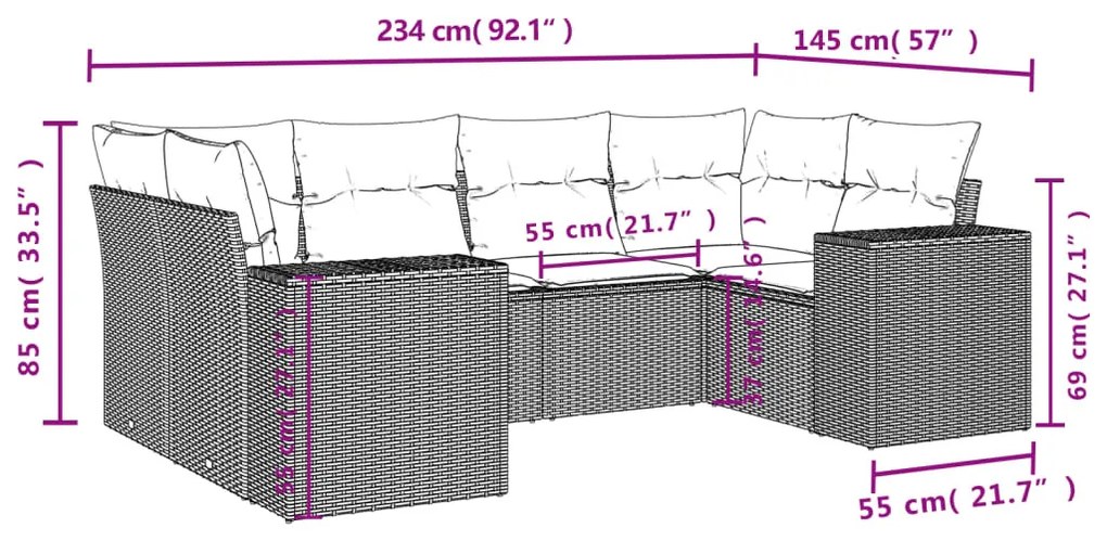 6 részes világosszürke polyrattan kerti ülőgarnitúra párnákkal