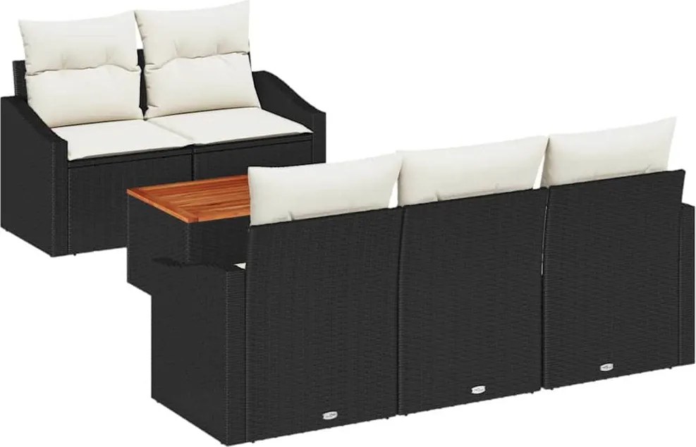 vidaXL Kerti Kanapé Szett párnával 6 pcs Fekete polirattan