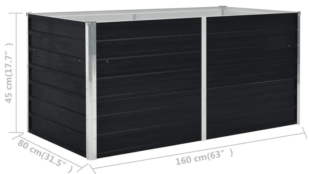 vidaXL antracitszürke horganyzott acél kerti magaságyás 160x80x45 cm