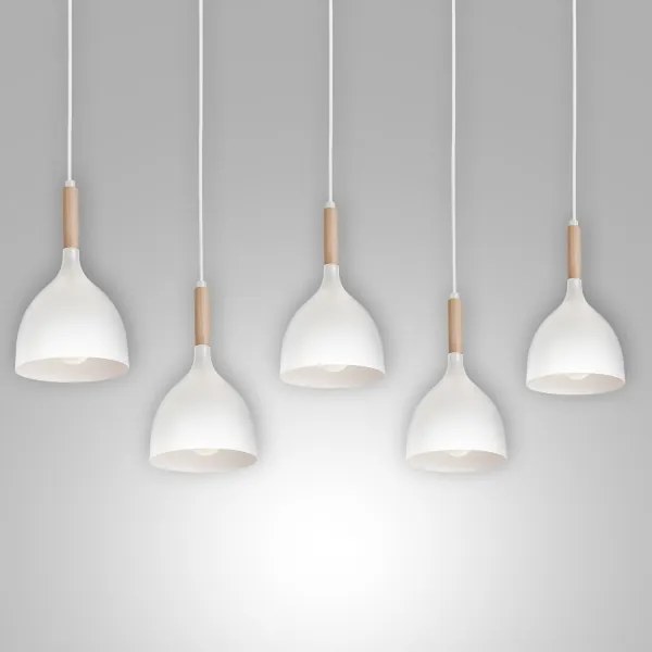 Csillár zsinóron NOAK 5xE27/15W/230V fehér/bükkfa