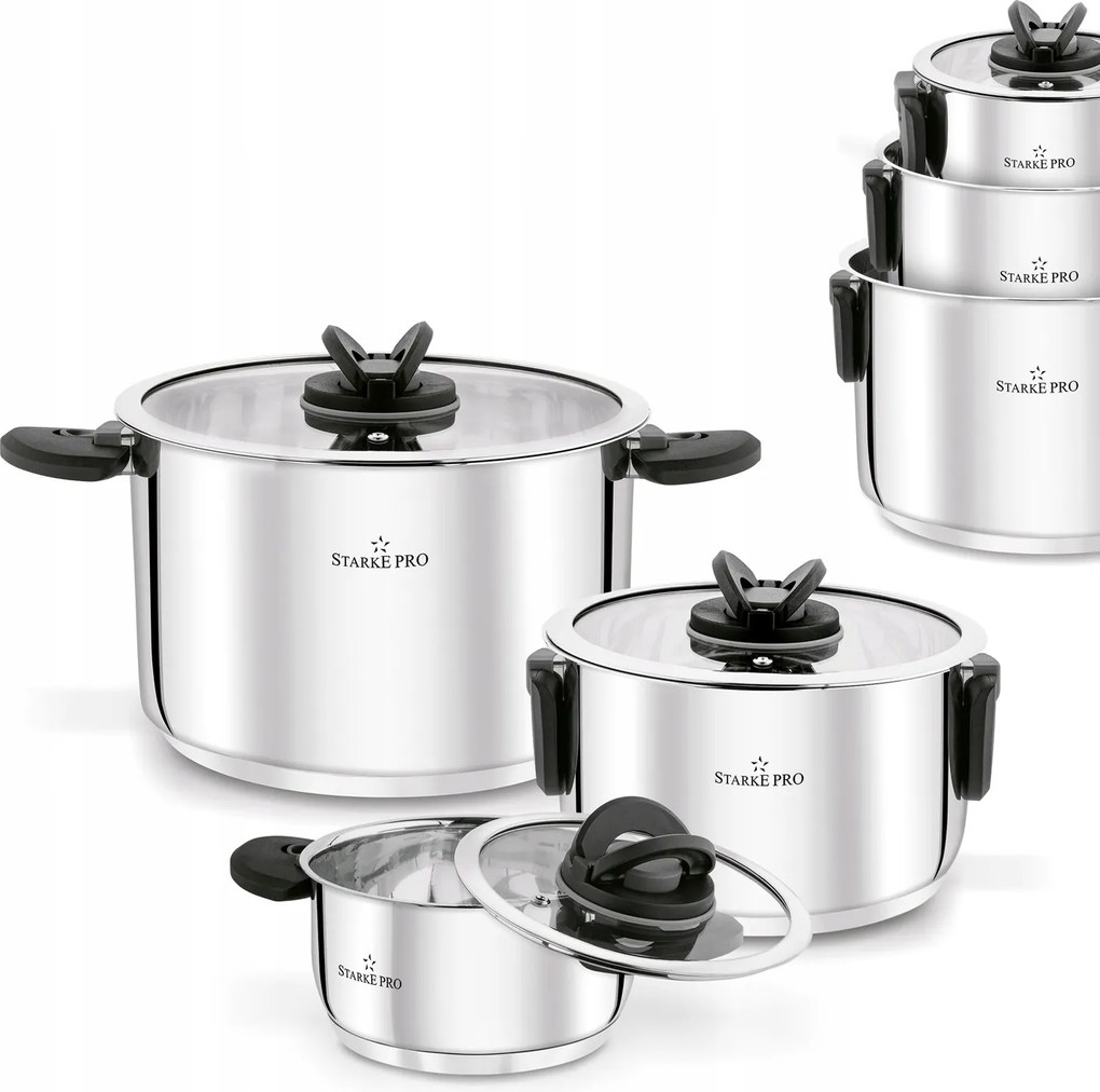 3 Darabos Edénykészlet Összecsukható Fülekkel, Fedőkkel, Rozsdamentes Acél, Indukciós És Gáztűzhez