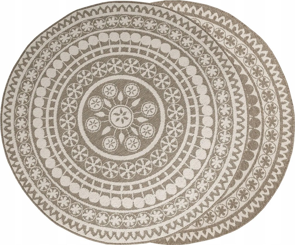 Kültéri Szőnyeg Kétoldalas Kerek Rozetta Mandala Bézs Brussels átm. 200 cm