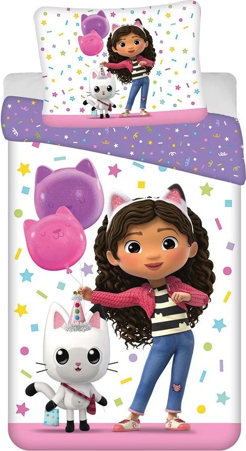 Egyszemélyes pamut gyerek ágyneműhuzat 140x200 cm Gabby's Dollhouse "Confetti" – Jerry Fabrics