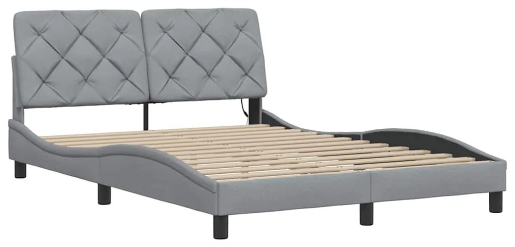 világosszürke szövet ágykeret LED-ekkel matrac nélkül 120x200cm