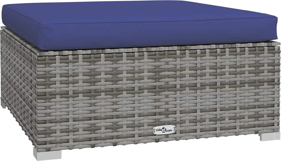 vidaXL szürke polyrattan kerti lábtartó párnával 70 x 70 x 30 cm