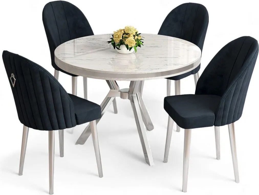 Mos étkezőgarnitúra, fehér márvány-króm, 90 cm – TR240CHR2925