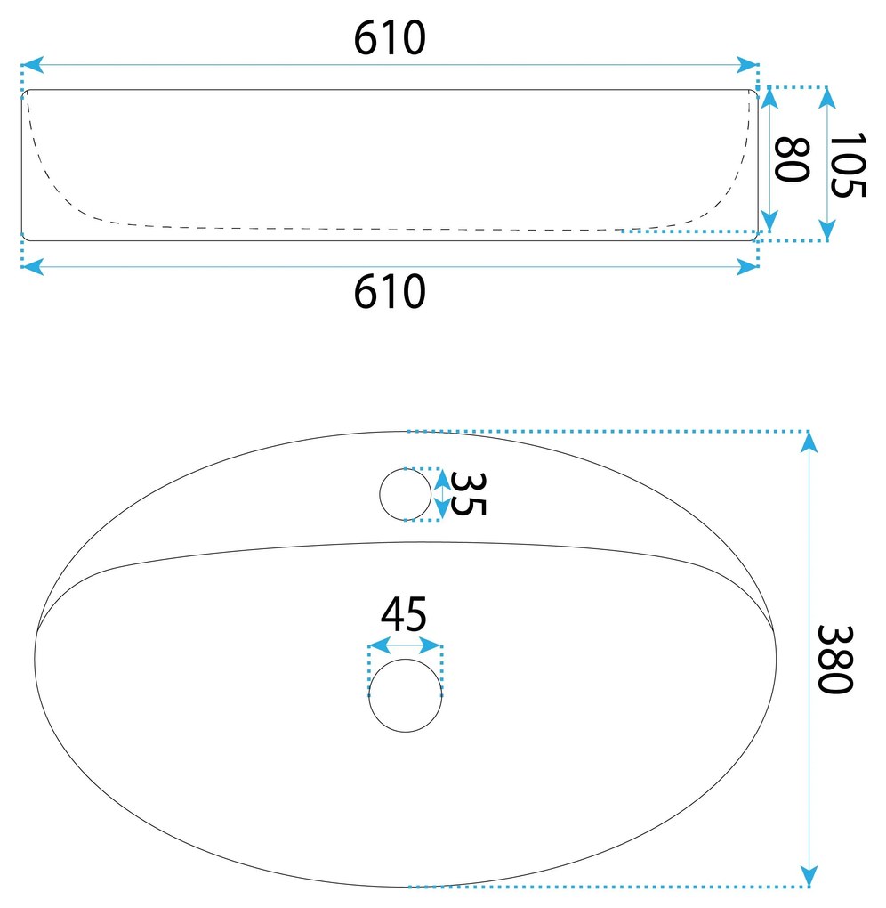 Rea Nastazja, pultra szerelhető mosdó 610x375x105 mm, fényes fehér, REA-U6359