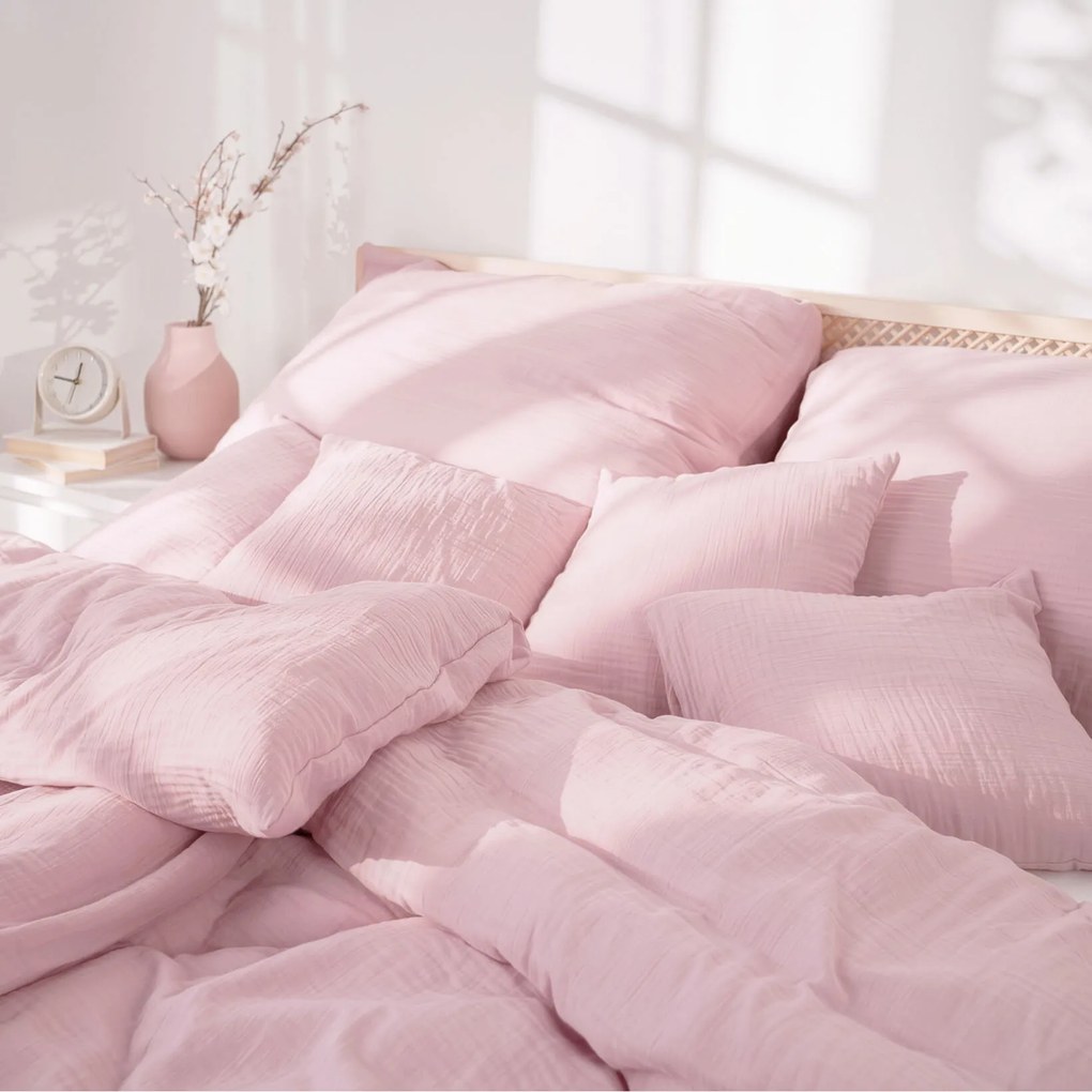 Goldea muszlin ágyneműhuzat – pasztell rózsaszín 200 x 200 és 2db 70 x 90 cm