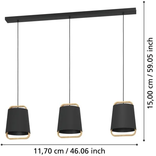 Eglo 390186 - Csillár zsinóron CAMALOZA 3xE27/40W/230V fekete