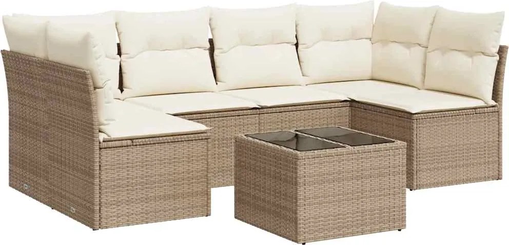 vidaXL 7 részes bézs polyrattan kerti ülőgarnitúra párnákkal