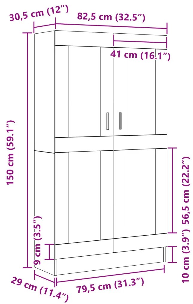 Könyvespolc - Fekete Tölgy, 82,5x30,5x150 cm, Mérnöki Fa