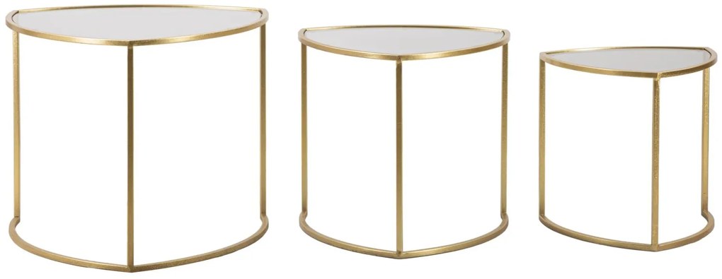 Háromszög alakú modern arany kisasztal szett üveglappal – 3 db