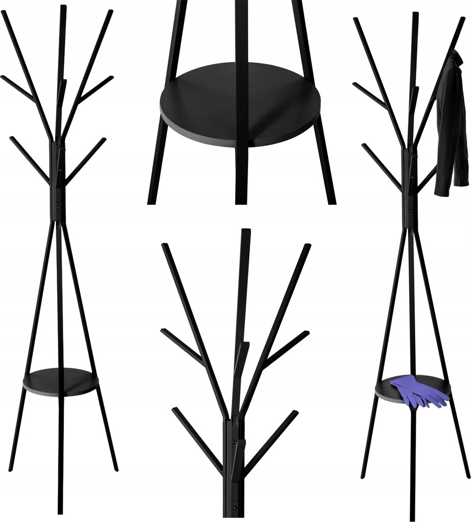 Tree Állvány Akasztós fekete matt Kabát 9 Karos