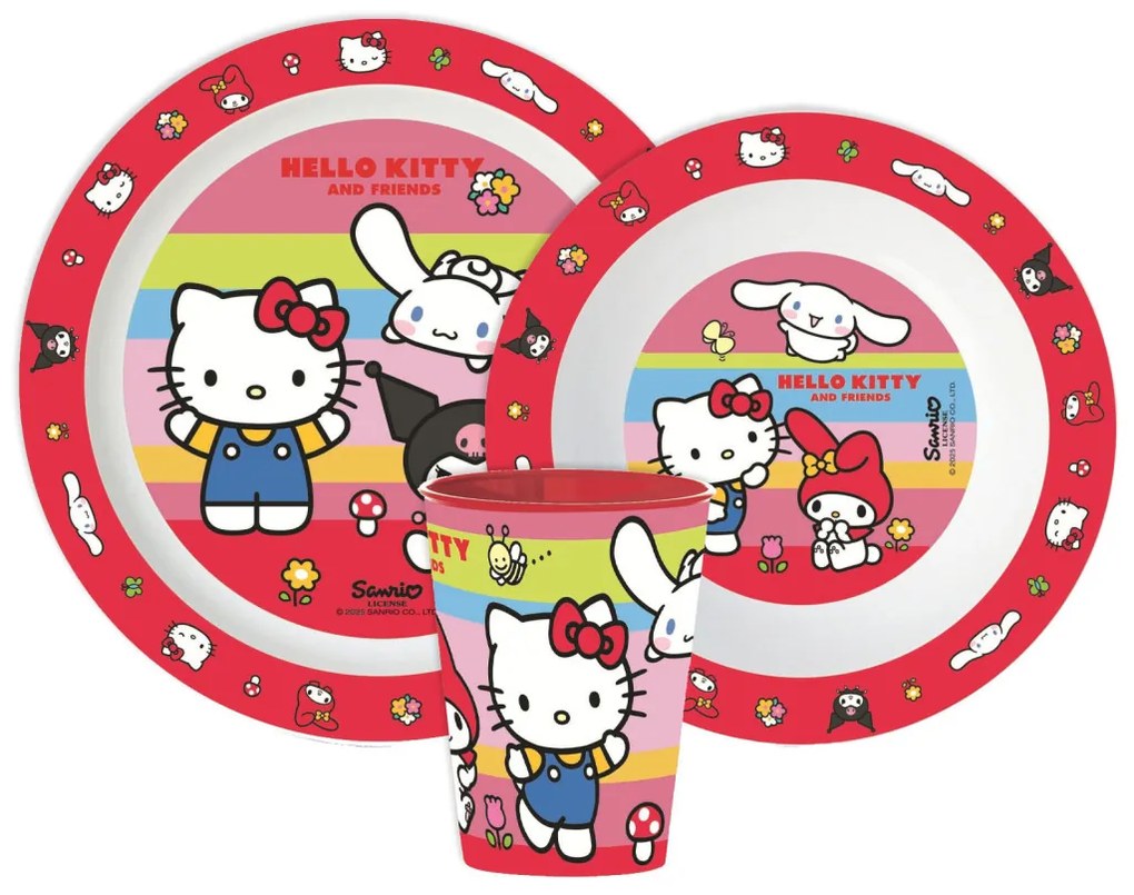 Hello Kitty And Friends étkészlet, micro műanyag szett, pohárral 260 ml