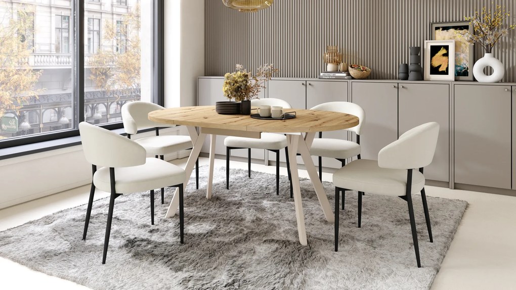 Mazzoni ALMO Artisan tölgy/bézs lábak - BŐVÍTHETŐ KEREK ASZTAL Y ALAKÚ LÁBAKKAL LOFT/IPARI STÍLUSÚ NAPPALIBA/ÉTKEZŐBE