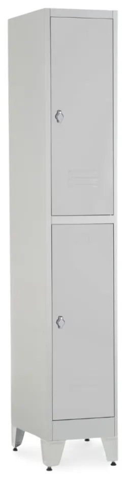 Fém szekrény - 2 doboz, 38 x 45 x 196,5 cm, helyreigazítással, lakathoz zár, világos szürke - ral 7035