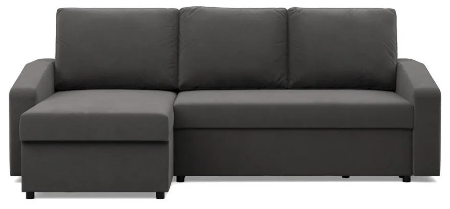 Zeus sarokkanapé, 1 ágyneműtartóval, döntött kartámasz, szövet anyag, univerzális oldal, hab töltet, szürke