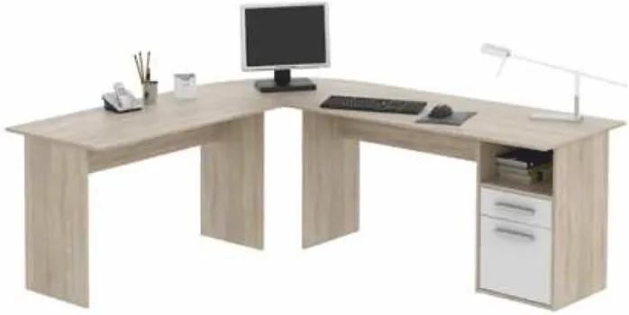 Sarok számítógépasztal, sonoma tölgyfa/fehér, MAURUS NEW MA11