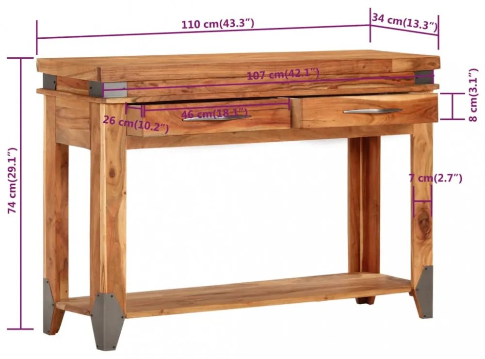 tömör akácfa tálalóasztal 110 x 34 x 74 cm