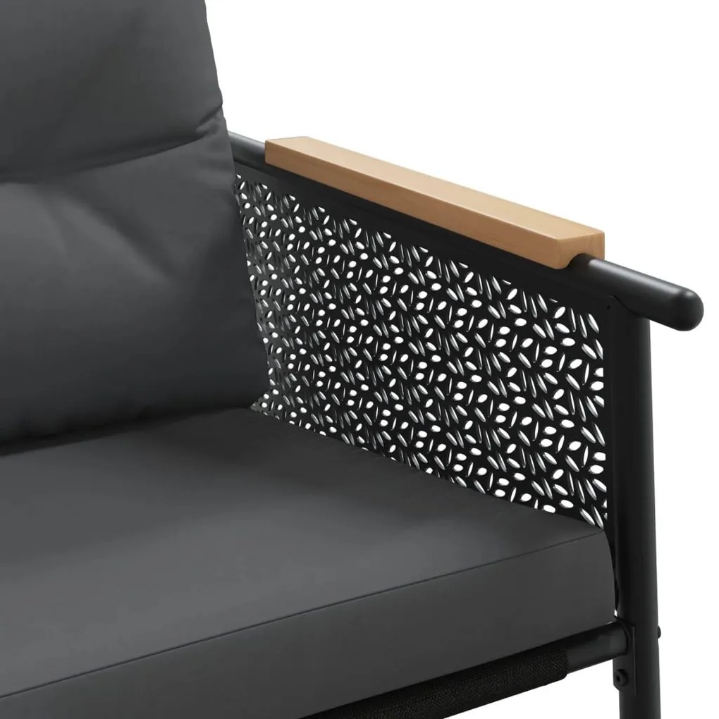 fekete acél kerti pad párnákkal 116 cm