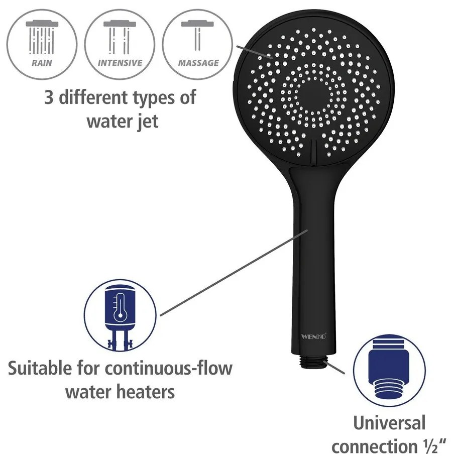 Fekete rozsdamentes acél zuhanyszett 70 cm Water Saving – Wenko