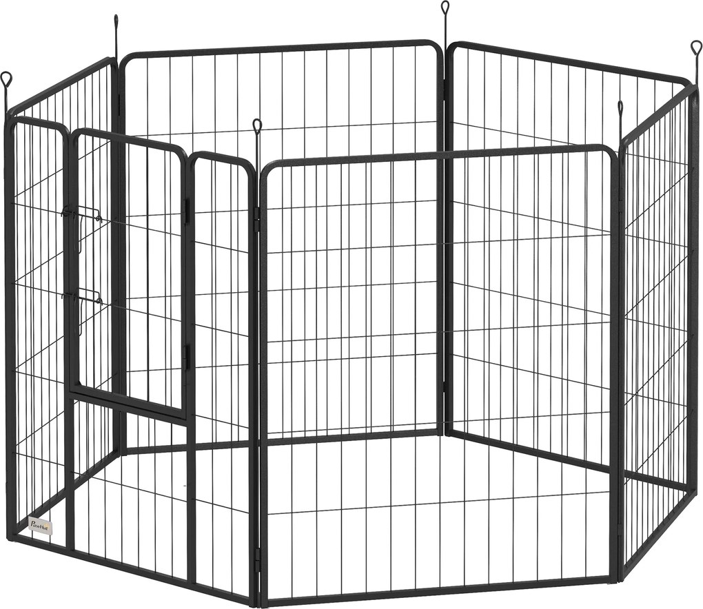 PawHut Kiskutya Játszókerítés 100 cm Magas, 6 Részes DIY Kiskutya Kerítés Ajtóval, Szabadon Horgonyzott Kiskutya Kert Kicsi, Közepes és Nagy Kutyák sz