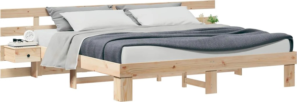 vidaXL Ágykeret fejtámlával Barna 200 x 200 cm Tömör fenyőfa