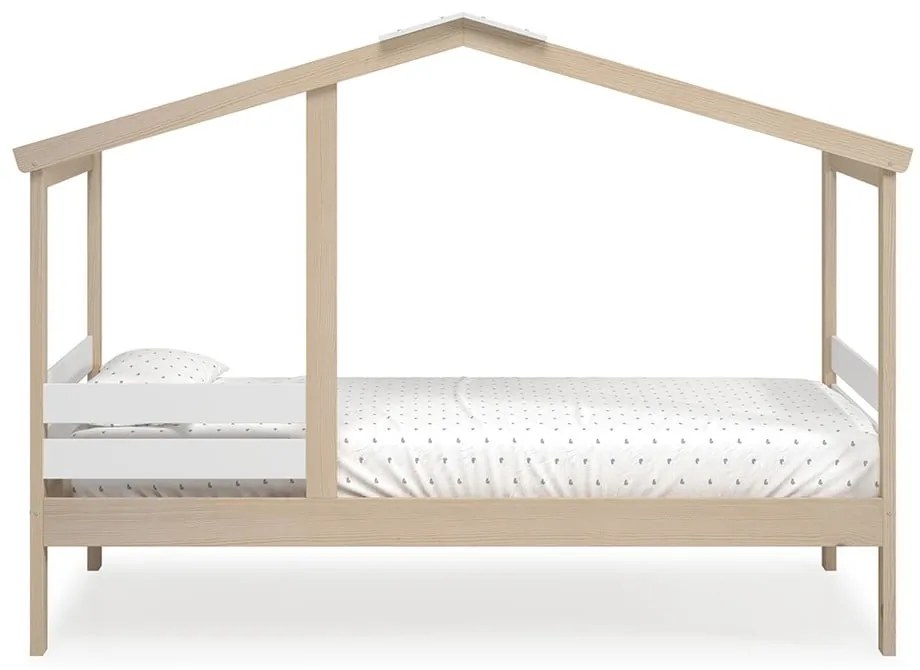 Fehér-natúr színű házikó alakú gyerekágy borovi fenyő dekorral 90x190 cm Angel – Marckeric