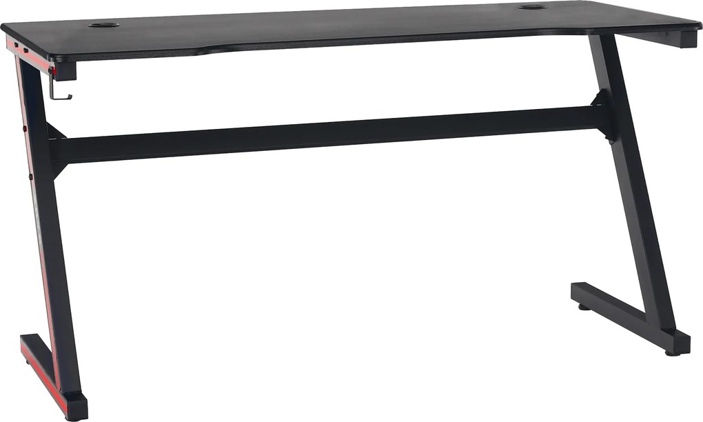 Gamer asztal/számítógépasztal, fekete/piros, MACKENZIE 140cm