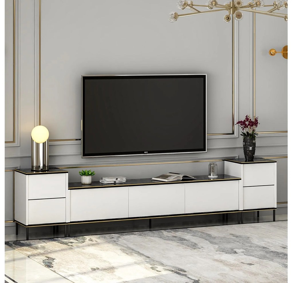 TV asztal/szekrény Iris (fehér + fekete + arany). 1088815