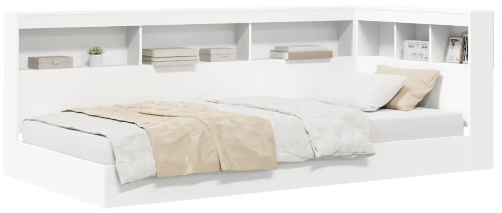 vidaXL Könyvespolcos Ágy fejtámlával Fehér 100 x 200 cm Faanyag