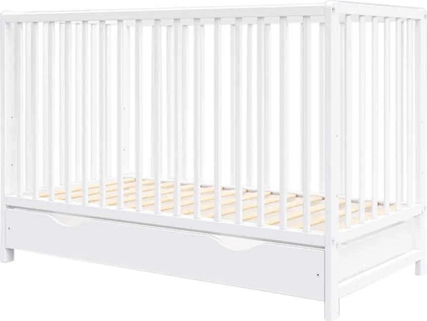 Dominik fiókos babaágy fehér 120x60 rágóka Eu szabvány