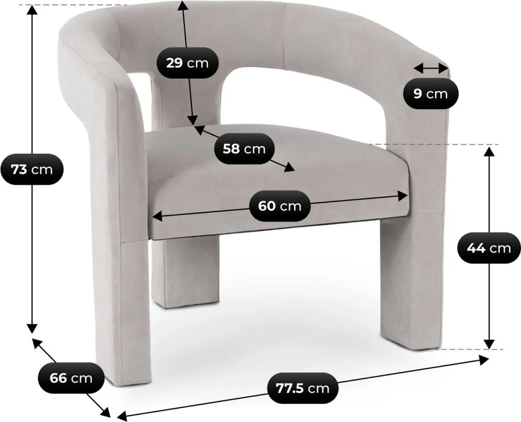 Fotel Wypoczynkowy LILLE Szary Welurowy