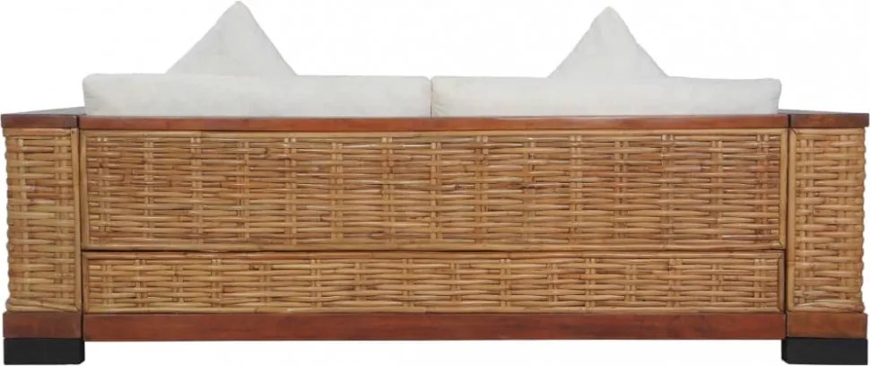 3 személyes barna természetes rattan kanapé párnával