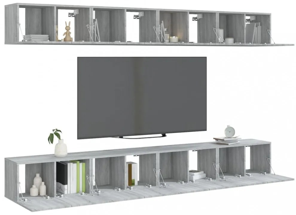 8 db szürke sonoma színű szerelt fa TV-szekrény 60 x 30 x 30 cm