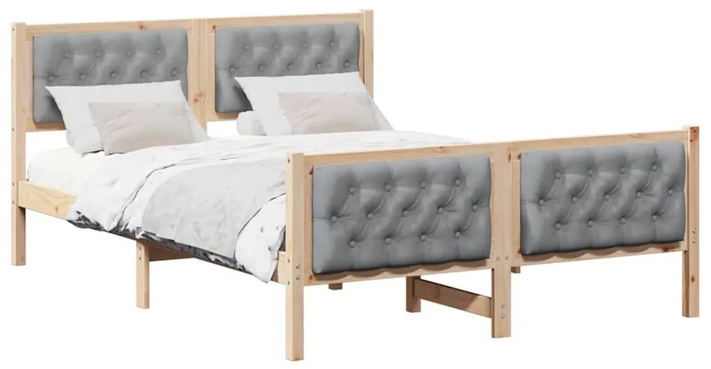 Ágykeret fejtámlával Világosszürke 140 x 200 cm Tömör fenyőfa