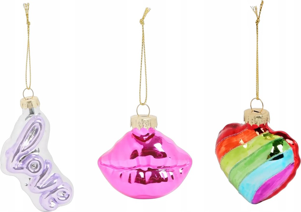 Üveggömbök Üveggömb Szett X3 Felirat Love Száj Szivárvány Szív