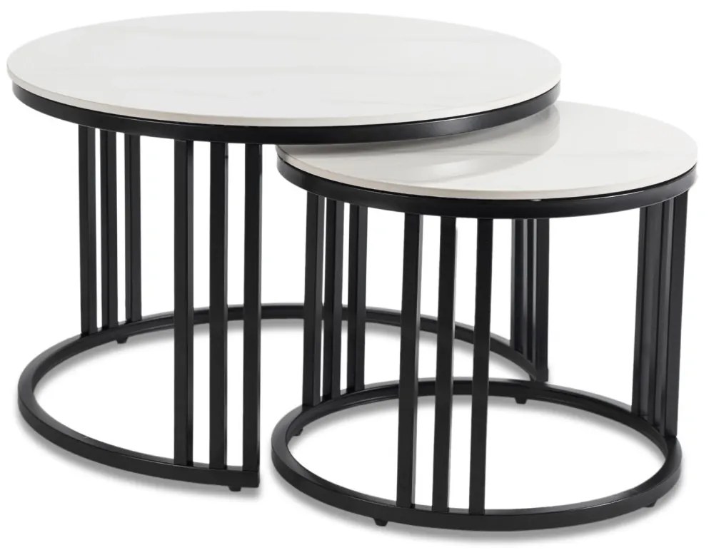 Dohányzóasztal szett Fehér márvány/Fekete Színben. JERRY