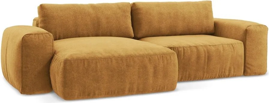 Mustársárga zsenília kinyitható sarokkanapé (bal oldali-heverő résszel) Kuki – Makamii