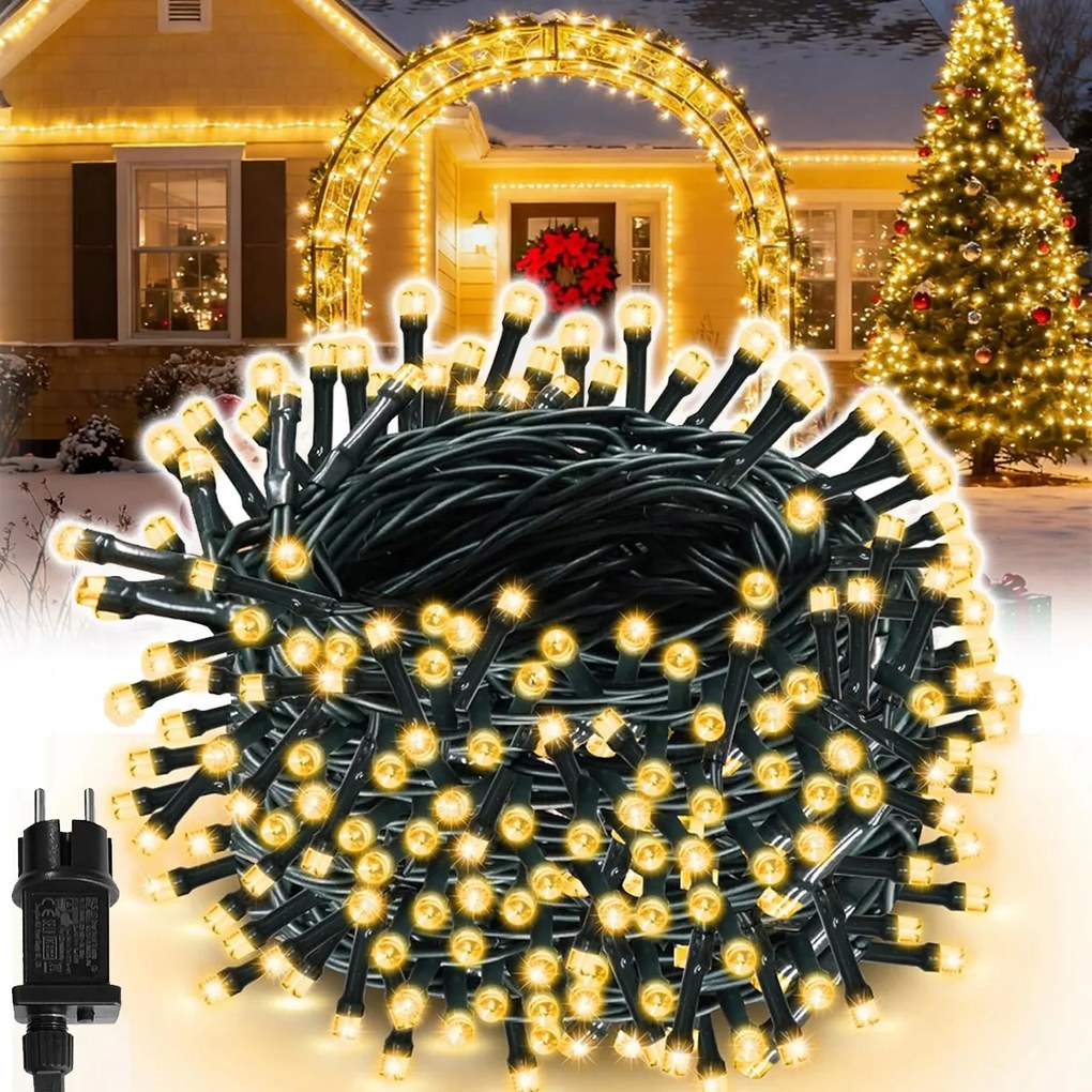 Erős Karácsonyfa Fények 600 Led Karácsonyi Világítás Kültéri/beltéri Fehér Meleg