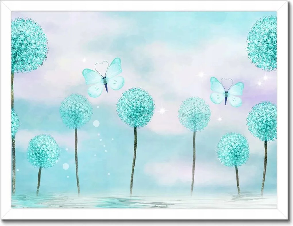 Poszterek keretben 40x30 Pillangók Türkiz világ