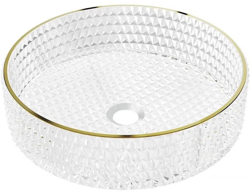 Mexen Aura üvegből készült mosdókagyló 39 x 39 cm, átlátszó/arany - 24013905