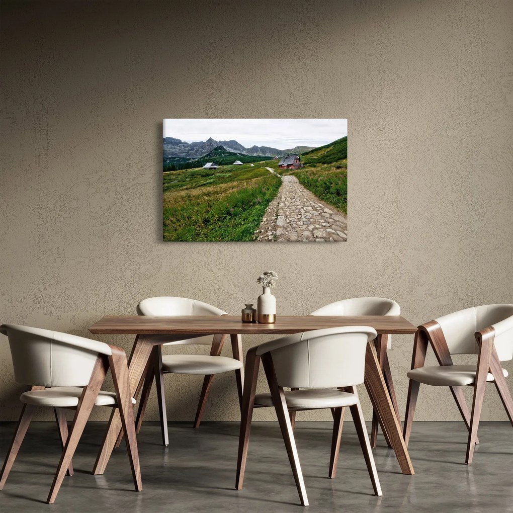 Kép - Hegyi táj házakkal (90x60 cm)