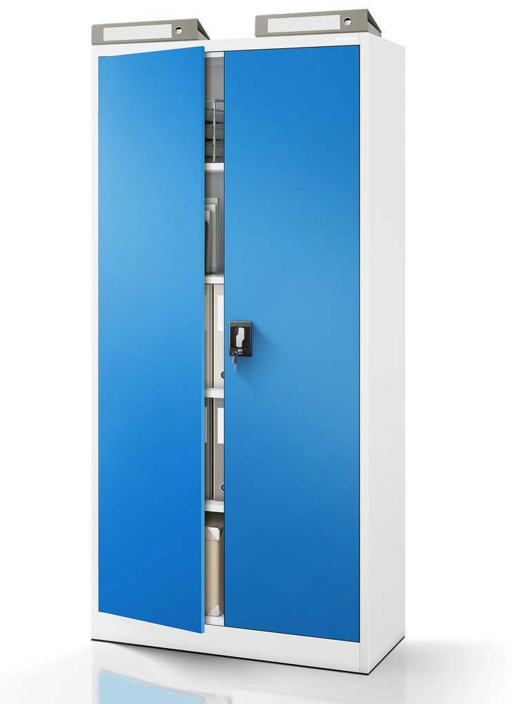Fém iratszekrény JAN, 900 x 1850 x 400 mm, szürke-kék