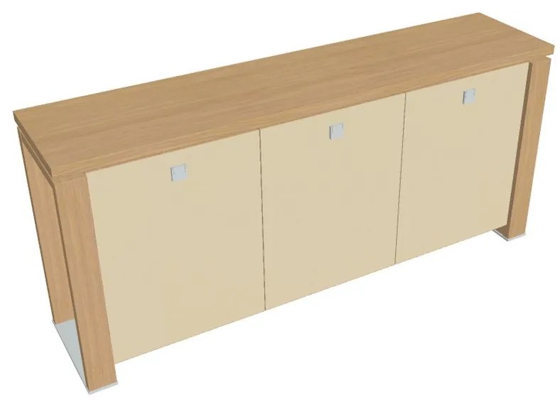 Verno+ alacsony szekrény 200 x 46 x 90 cm, üvegajtó, világos tölgy / vanília