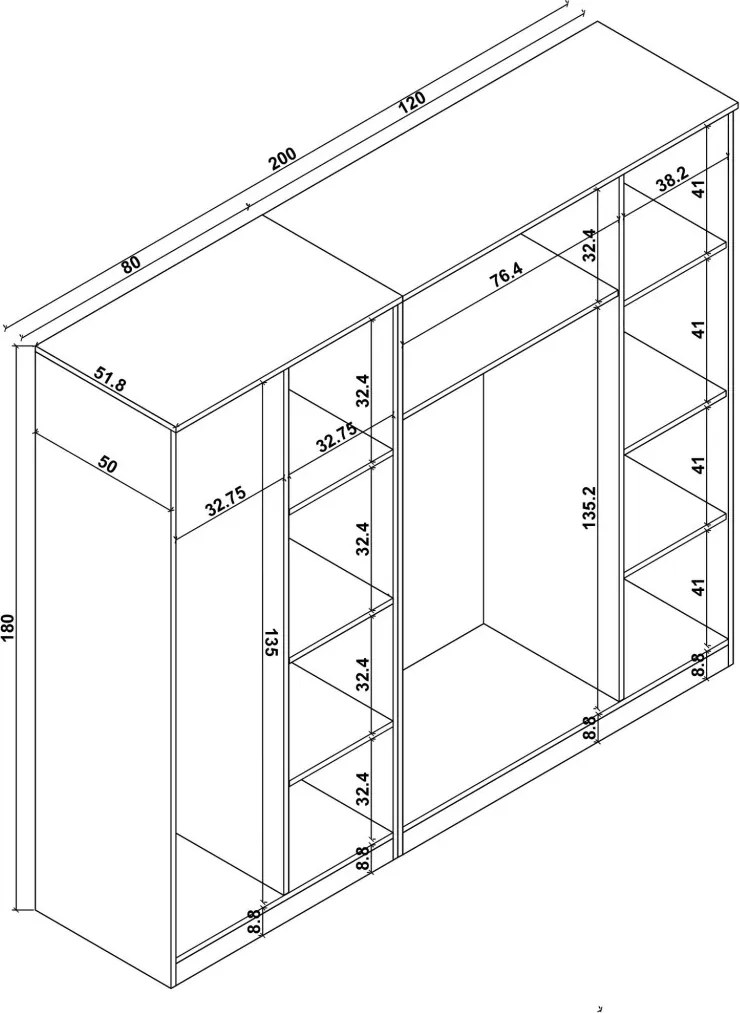 Kardelen gardróbszekrény, 200 cm – TR350MWD1148