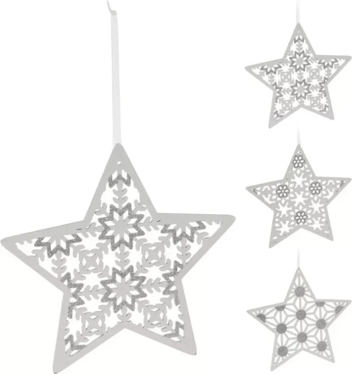 Karácsonyi függő csillag GLITTER STAR 22 cm, fehér