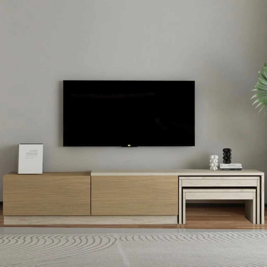Nest TV-állvány, travertin-meleg tölgy, 180 cm